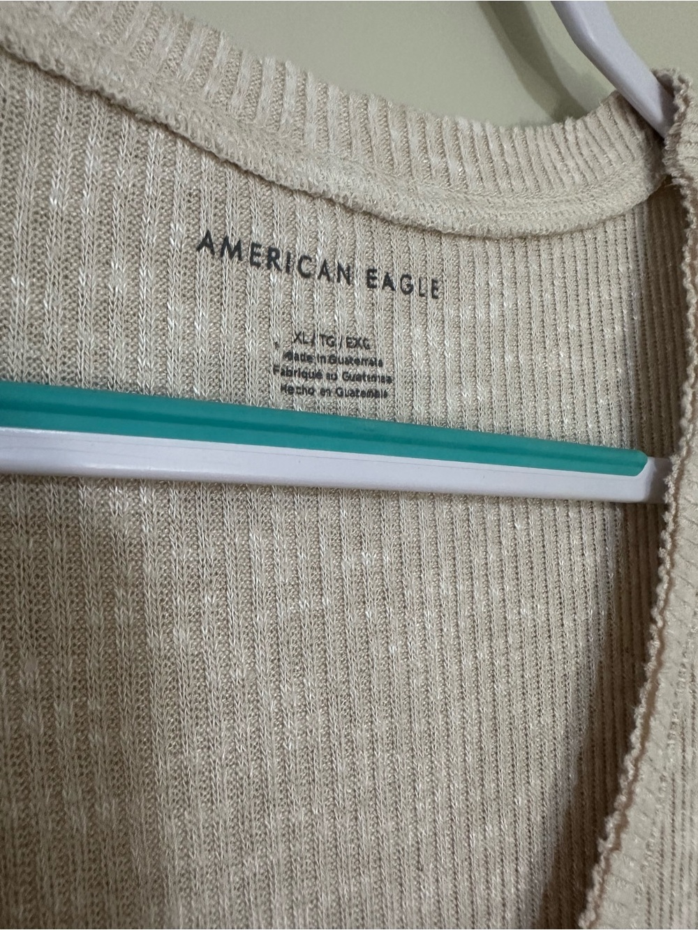 American Eagle Outfitters Beige Cream Ribbed V-Neck Henley Tunic - Picture 3 of 6